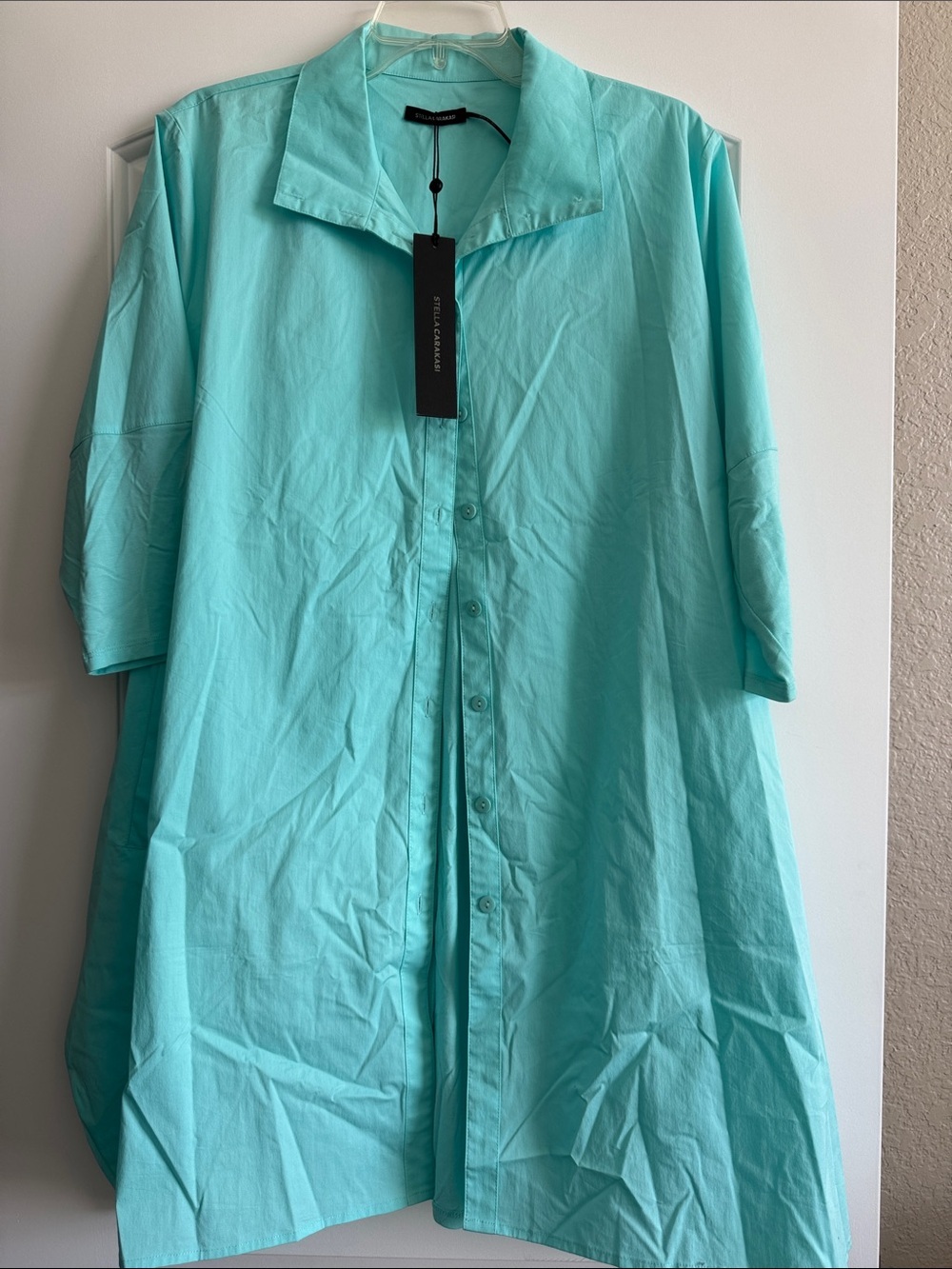 Aqua Stella Carakasi Turquoise Button-Front Shirt Dress